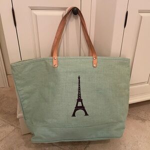 Green Ballards Jute Tote Bag with Eiffel Tower Design